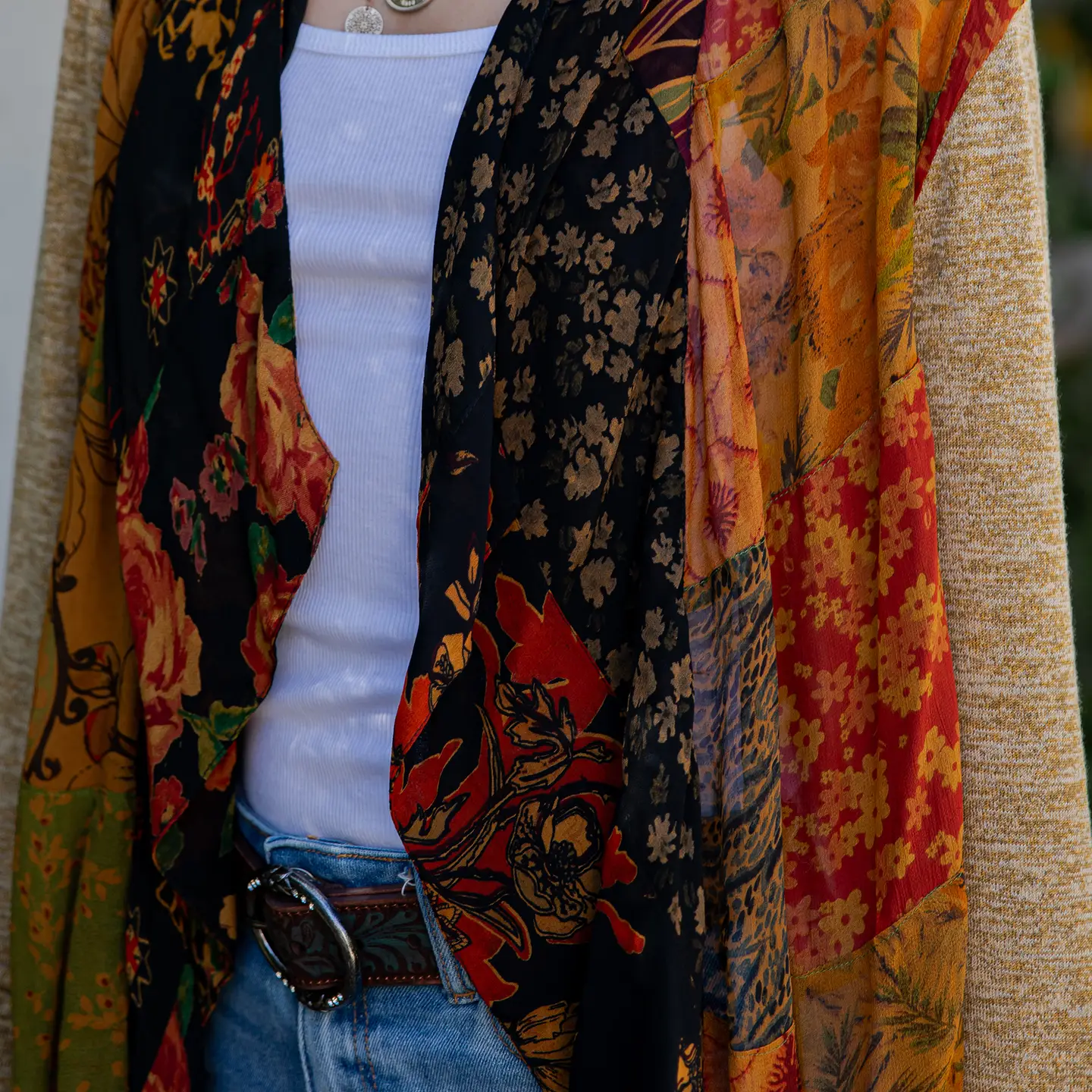 Georgette Paneling Knit Kimono Shrug