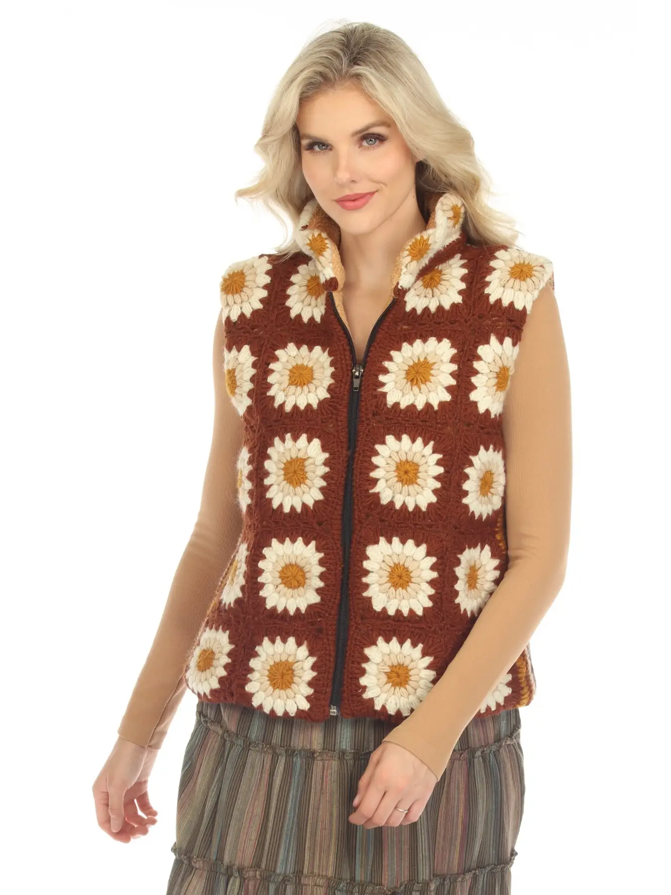 Flower Granny Square Fleece Lined Vest