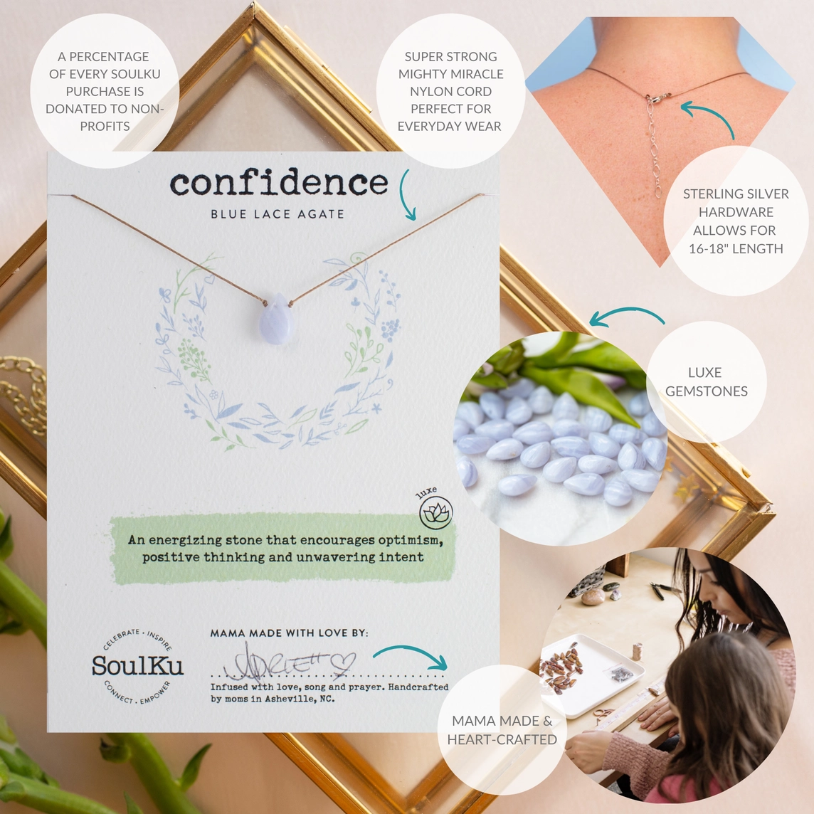 Luxe Necklace Blue Lace Agate for Confidence