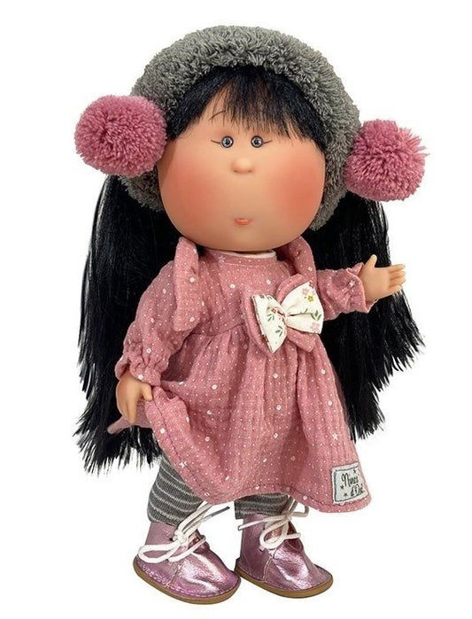 Doll Pink Dress Black Hair + Earmuffs