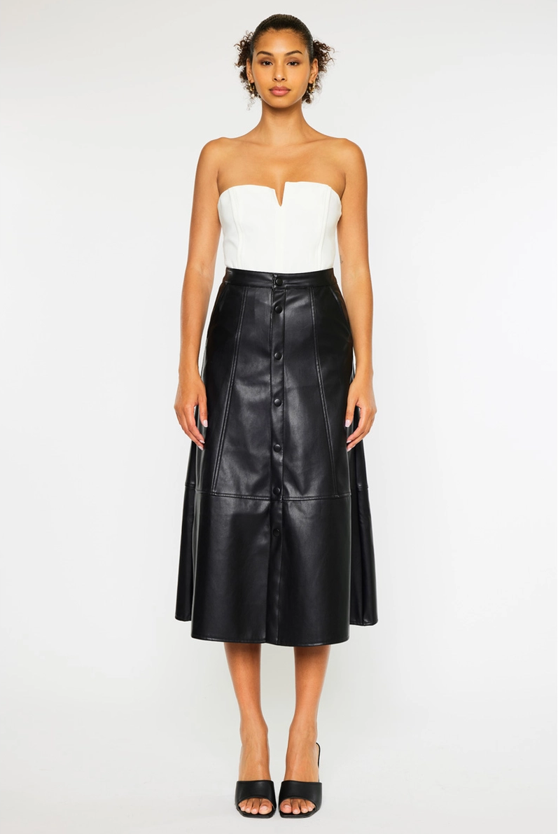 Faux Leather High Rise Midi Skirt