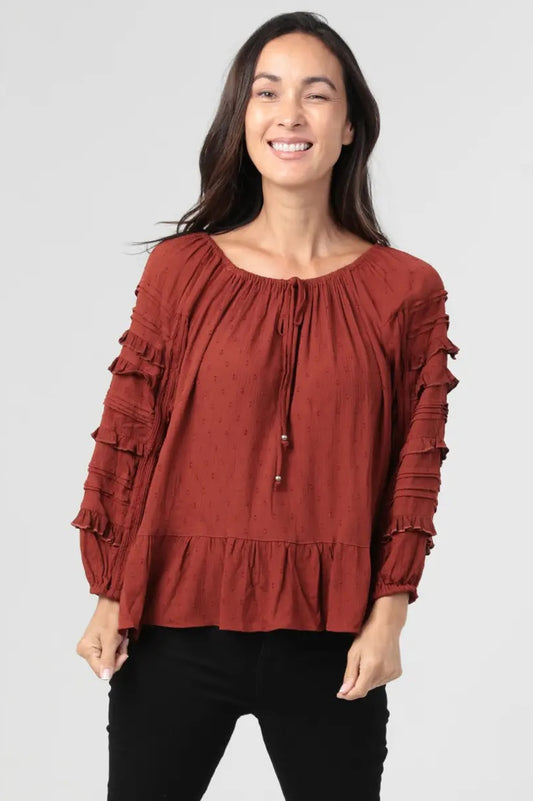 Swiss Dot Ruffle Sleeve Top