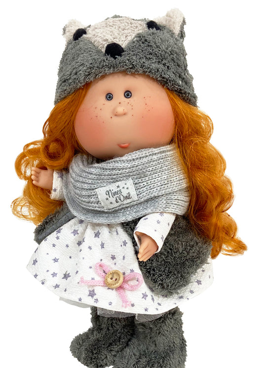 Doll Red Hair Grey Wolf Hat