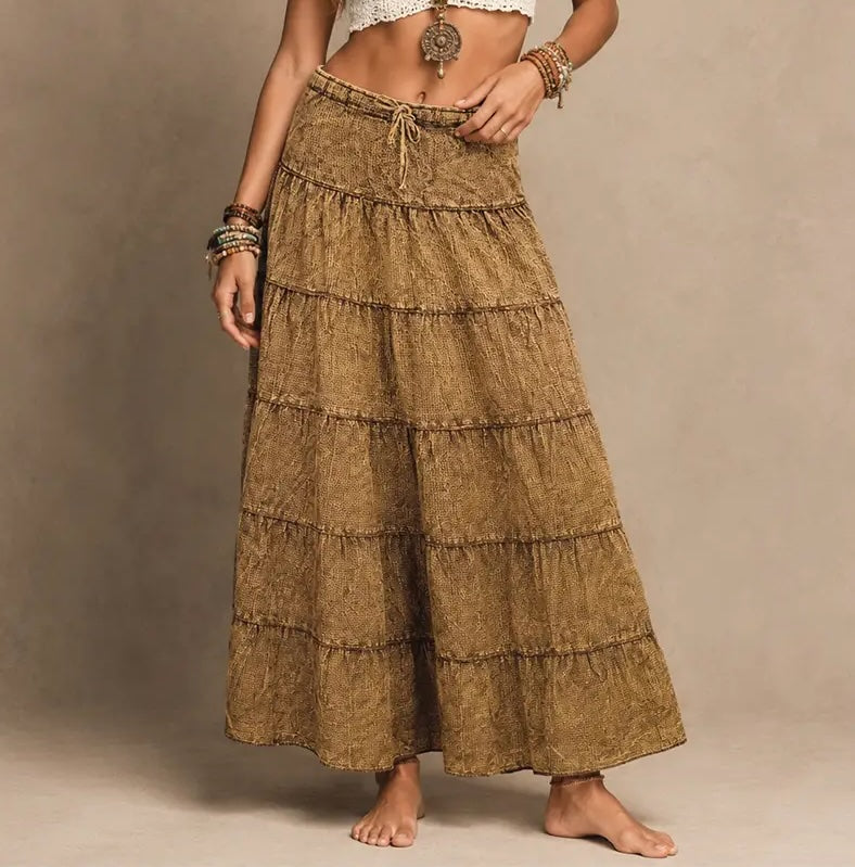 Vintage Wash Tiered Bohemia Skirt