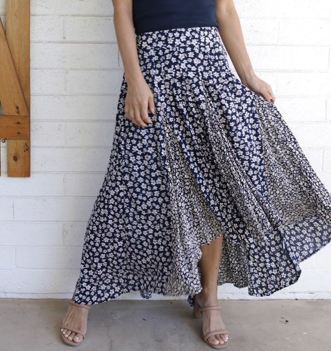 Twin Floral Print Hi Lo Maxi Skirt