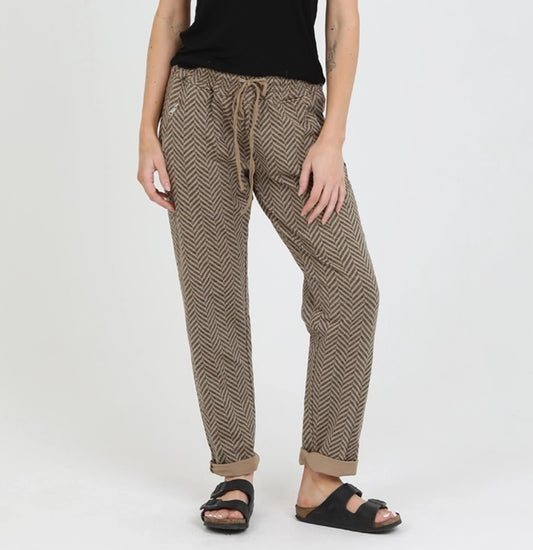 Herringbone Printed Joggers w/ Zipper Pocket