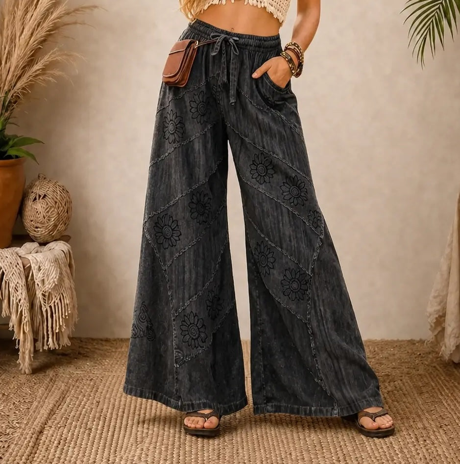 Diagonal Patchwork Palazzo Pants