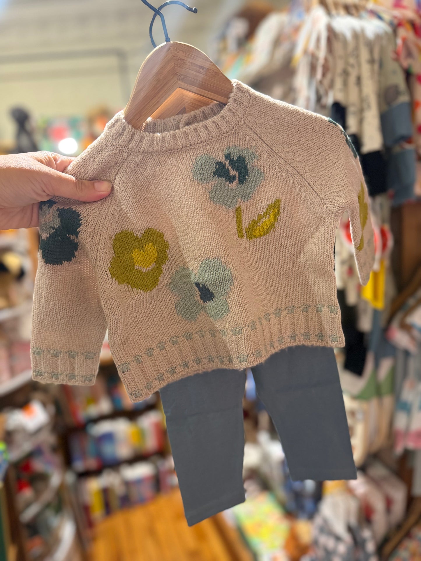 Baby Girl Teal Floral Sweater