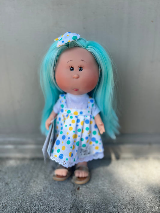 Little Mia Doll Turquoise Hair Polka Dot Dress