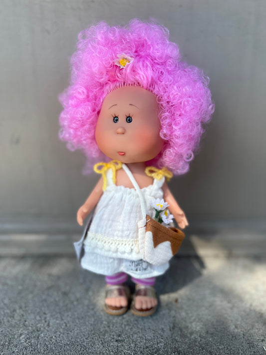 Little Mia Doll Pink Curly Hair With Daisies