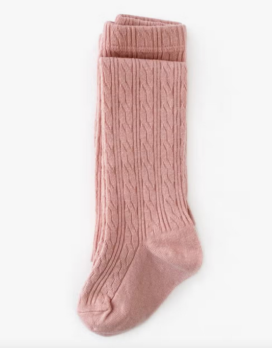 Girls Cable Knit Tights - Blush