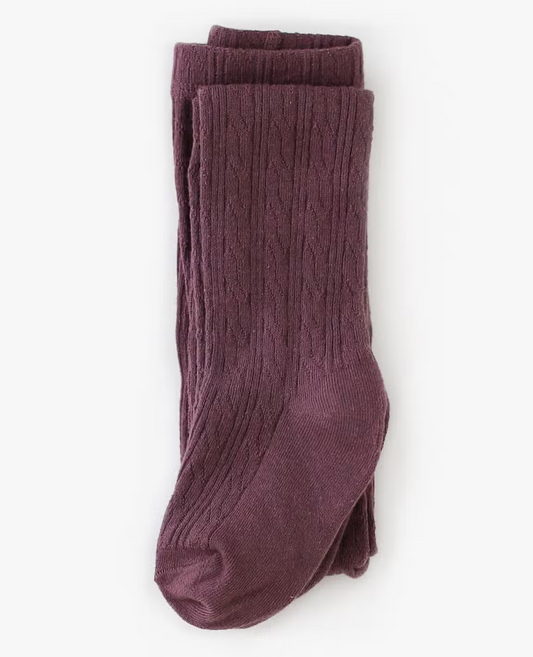 Girls Cable Knit Tights - Dusty Plum