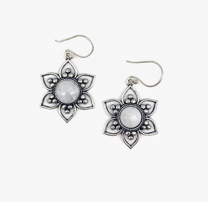 Tanvi Lotus Flower Earrings - Moonstone