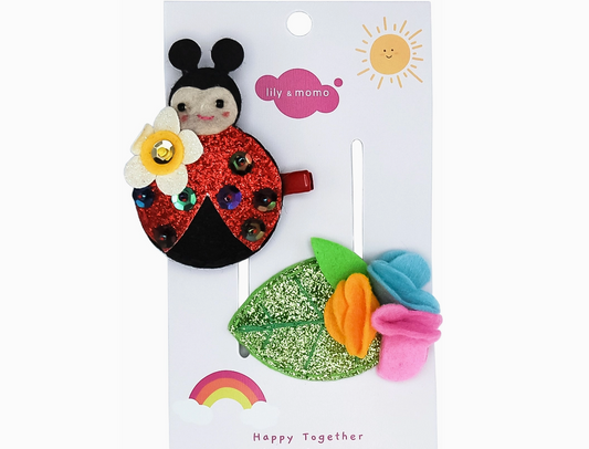 Lovely Ladybug + Glitter Leaf Hair Clips