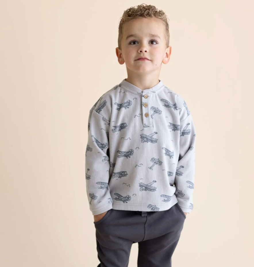 Kids Organic Henley Tee - Airplanes