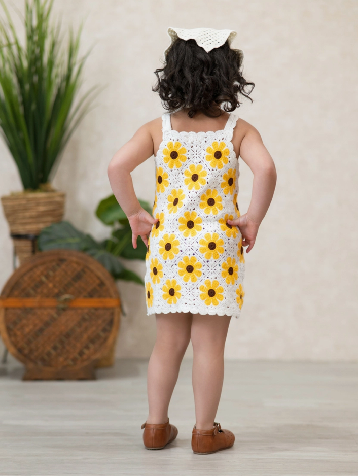 Girls Crocheted Sunflower Dress + Headscarf