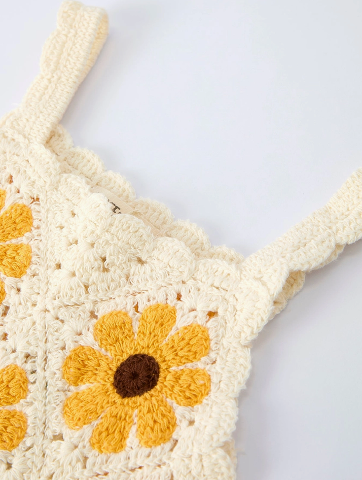 Girls Crocheted Sunflower Dress + Headscarf