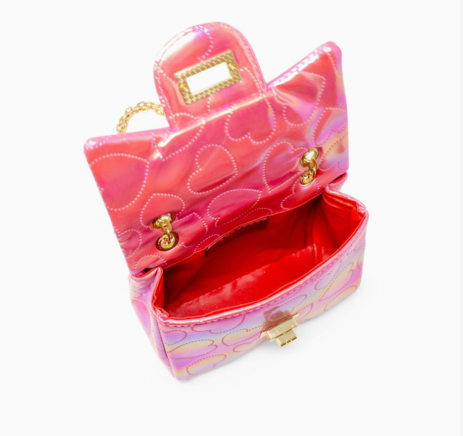 Girls Shiny Dotted Heart Classic Handbag