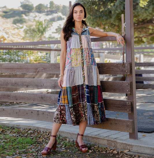 Boho Patchwork Sleeveless Maxi Dress