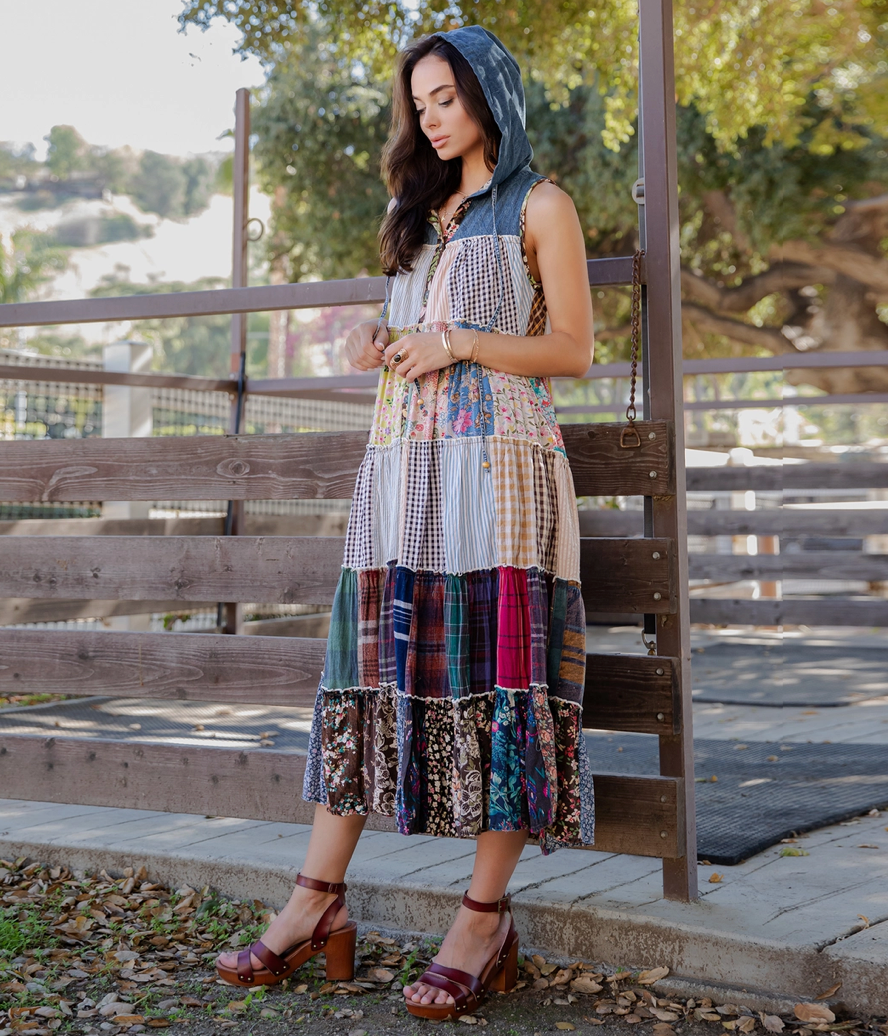 Boho Patchwork Sleeveless Maxi Dress