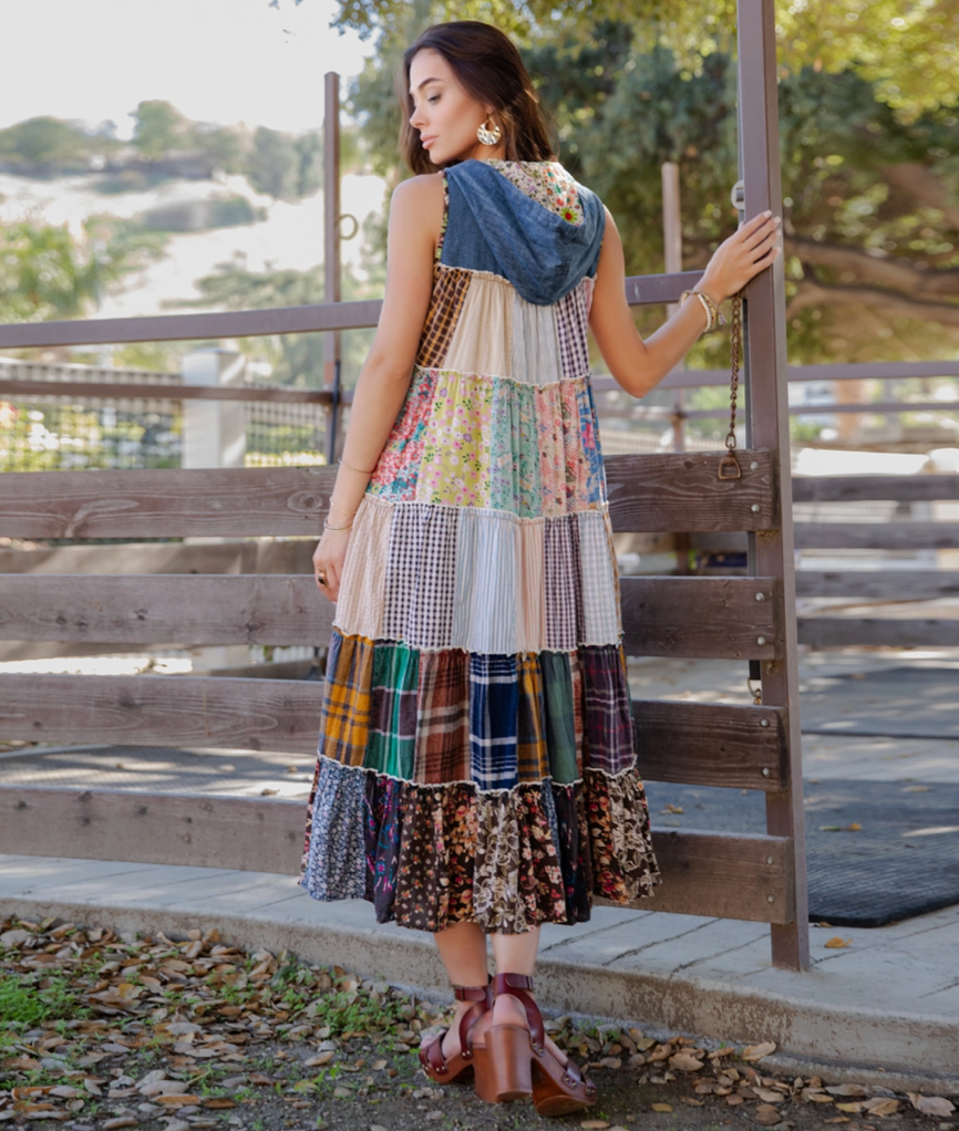 Boho Patchwork Sleeveless Maxi Dress