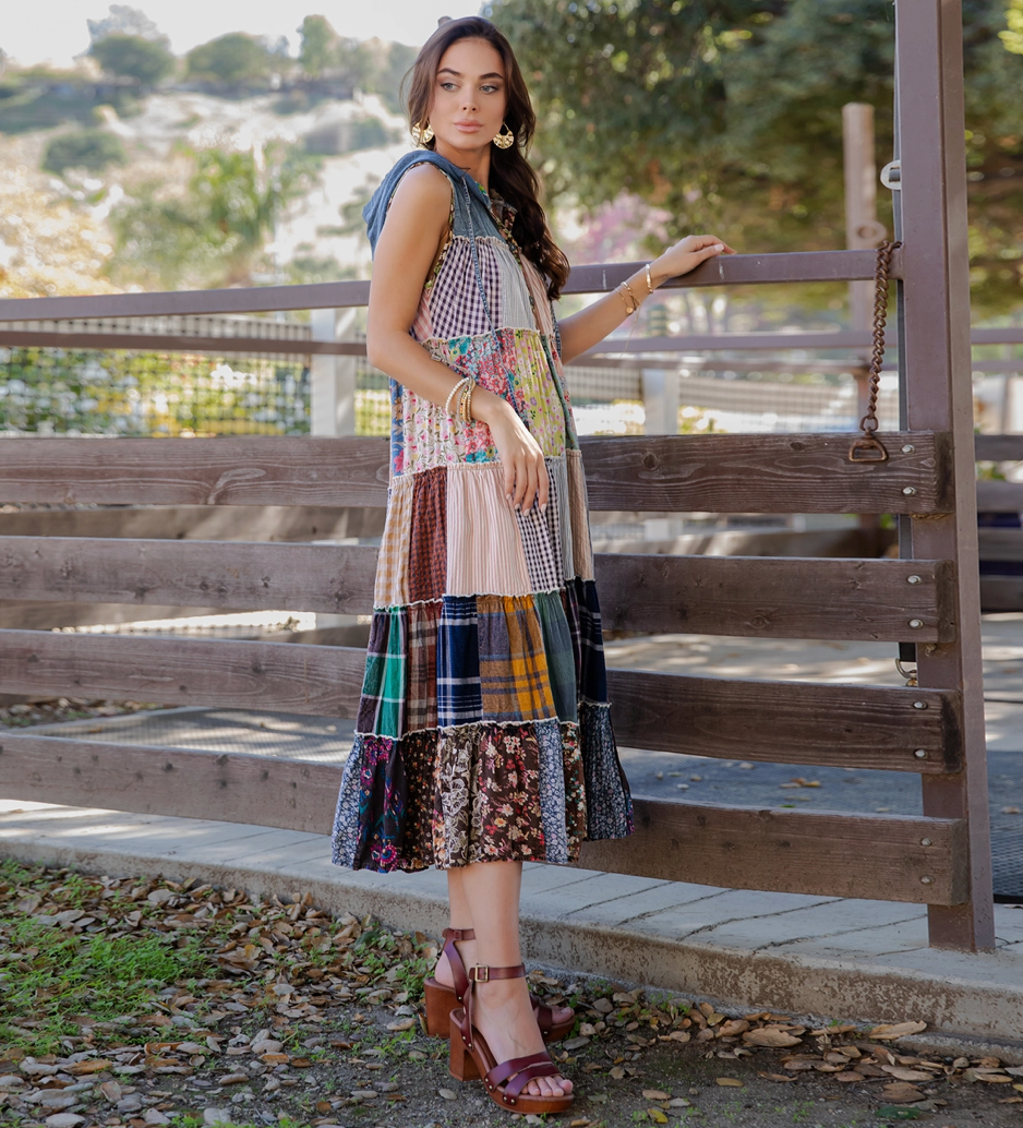 Boho Patchwork Sleeveless Maxi Dress