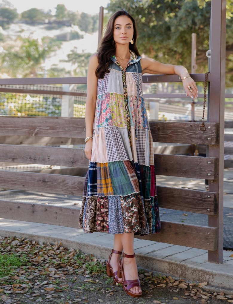 Boho Patchwork Sleeveless Maxi Dress
