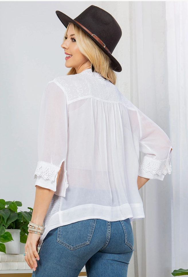 Stonewash Georgette Patchwork Kimono Shrug