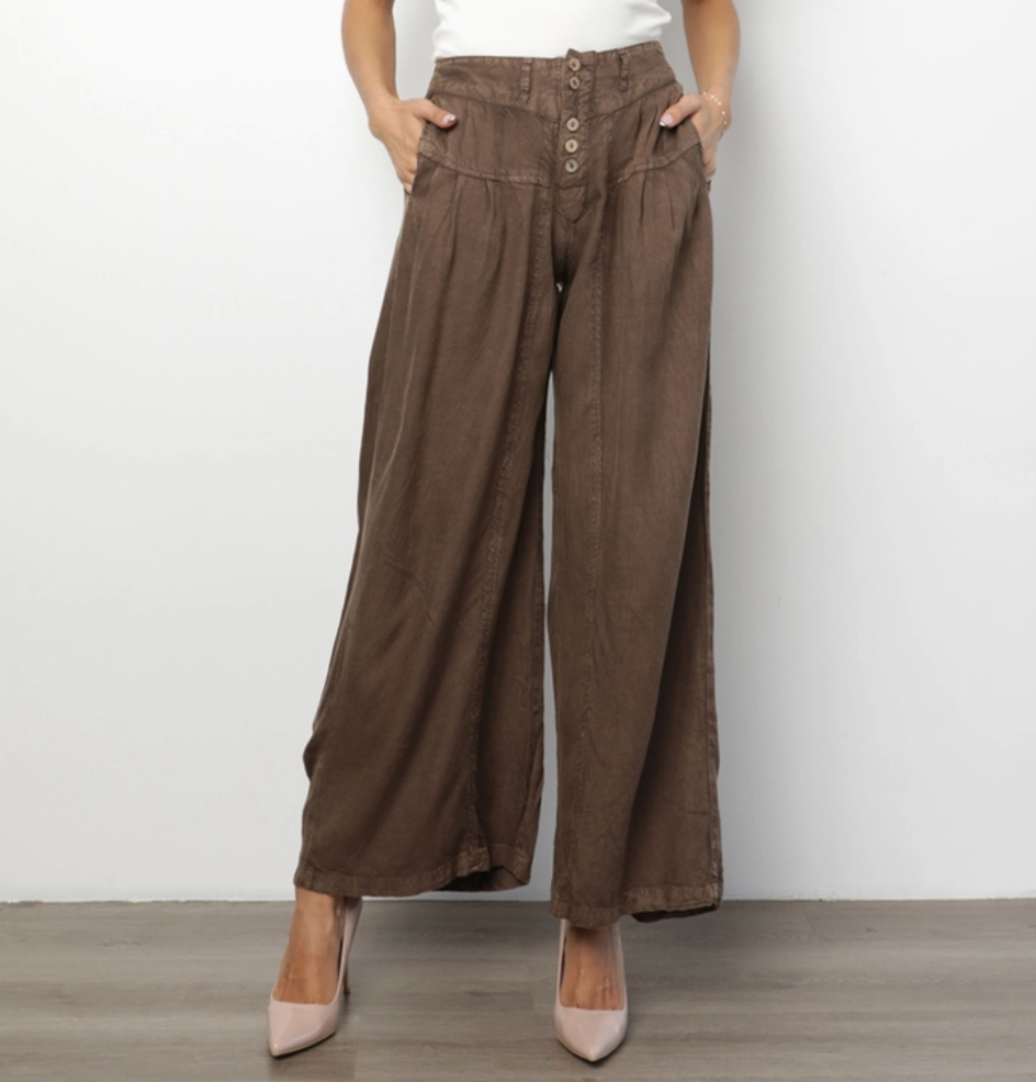 Acid Wash Button Front Wide Leg Pants