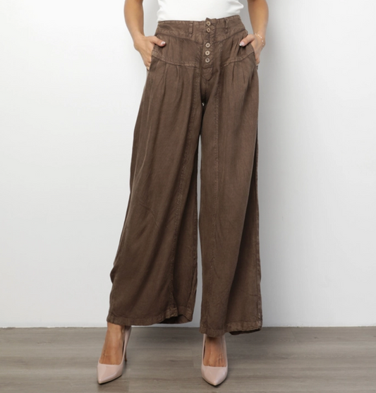 Acid Wash Button Front Wide Leg Pants