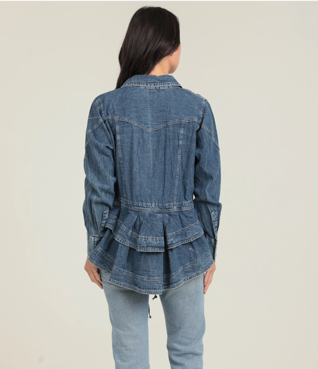 Denim Ruffle Peplum Jacket