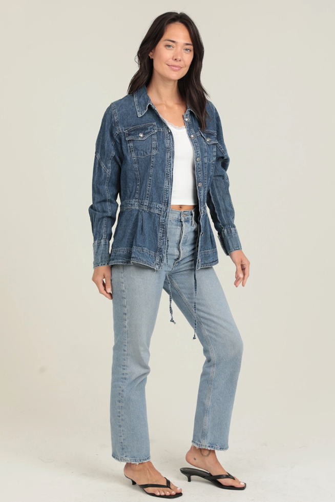 Denim Ruffle Peplum Jacket