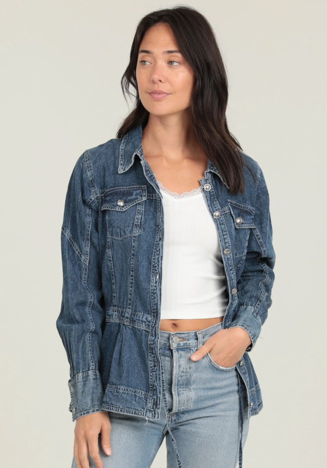 Denim Ruffle Peplum Jacket