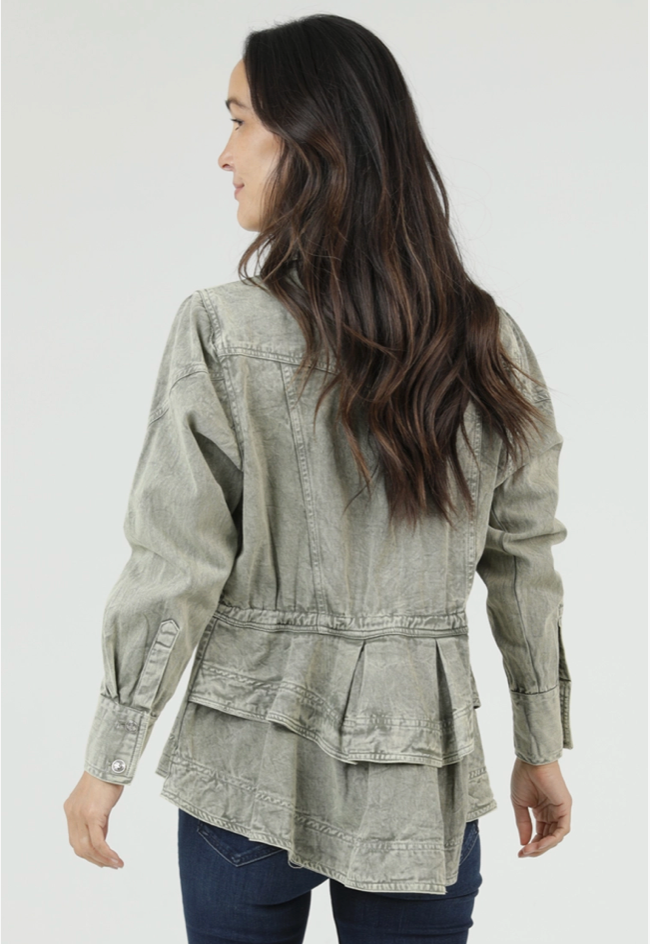 Denim Ruffle Peplum Jacket