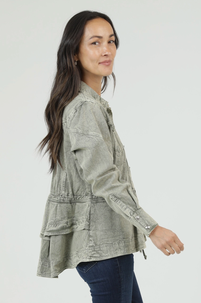Denim Ruffle Peplum Jacket