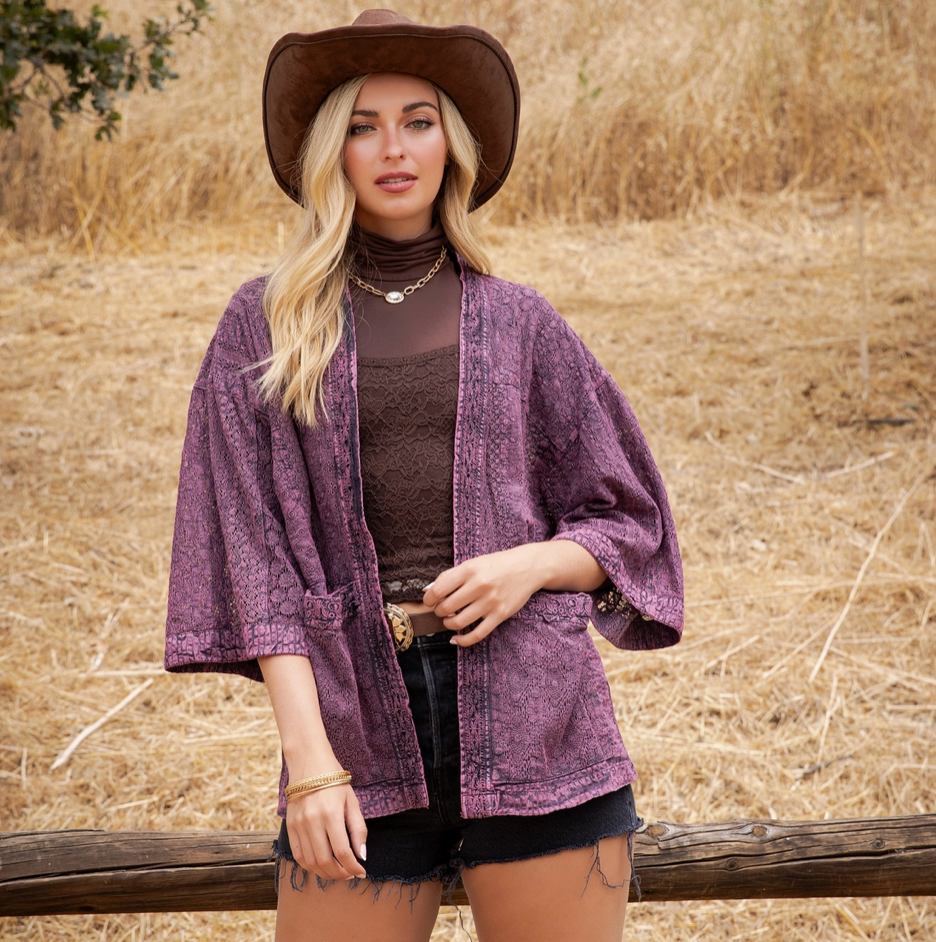 Boho Textured Kimono with Pouch Pockets
