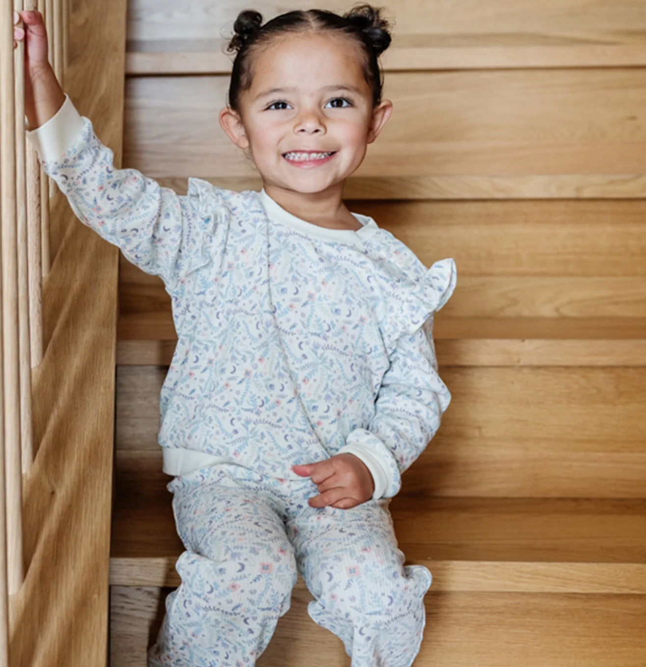 Baby White Floral Waffle Top + Pant Set