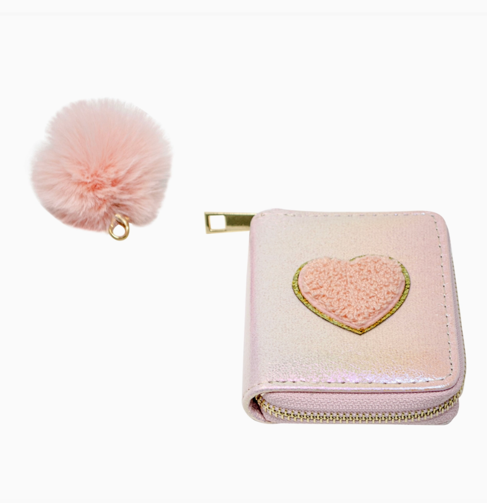 Girls Shiny Heart Patch Wallet