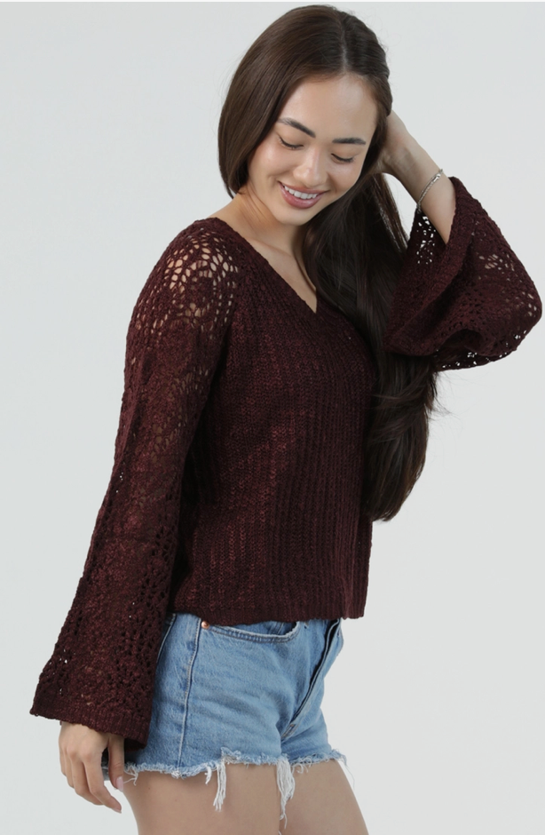 V-Neck Lightweight Pullover w/ Flare Sleeves