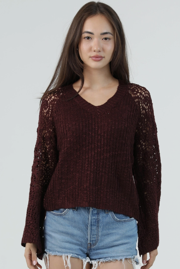 V-Neck Lightweight Pullover w/ Flare Sleeves