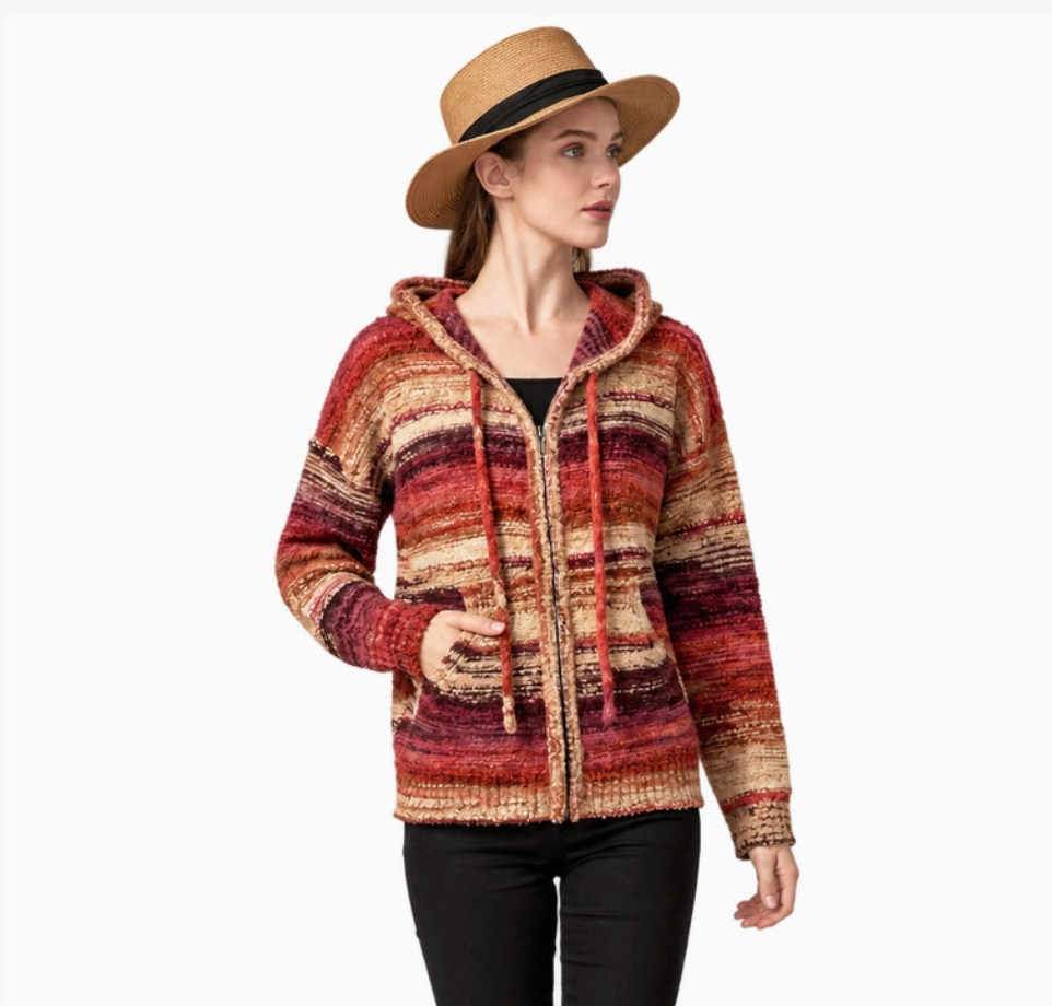 Fuzzy Zip Front Sweater Jacket
