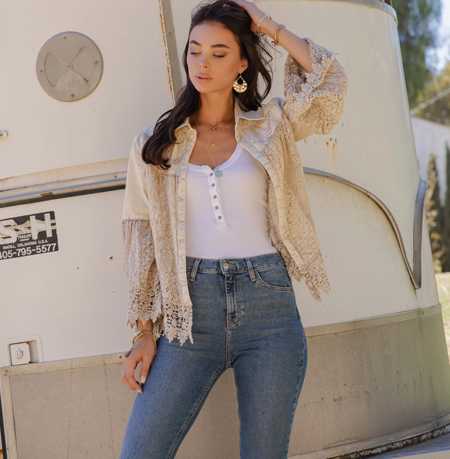 Crochet Lace Shrug Jacket w/ Bell Sleeves