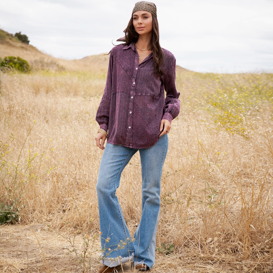 Vintage Washed Lace Patchwork Shacket Top