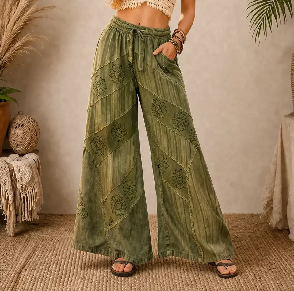 Diagonal Patchwork Palazzo Pants