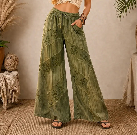 Diagonal Patchwork Palazzo Pants