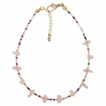 Anklet - Pale Pink Stone Chip Seed Bead