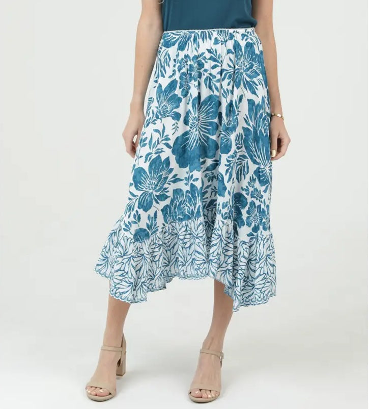 Tropical Floral Print Midi Skirt