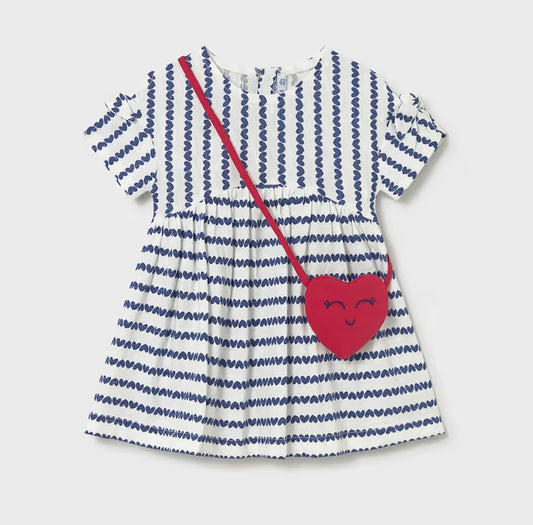 Girls Striped Dress with Crossbody Bag