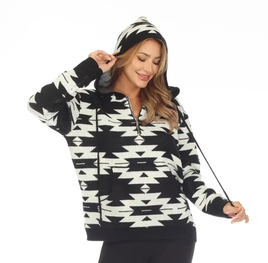 Aztec Half Zip Hooded Pullover