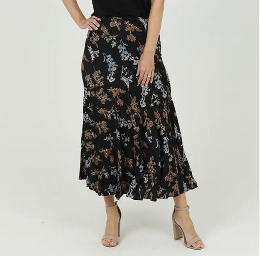Black Floral Print Skirt